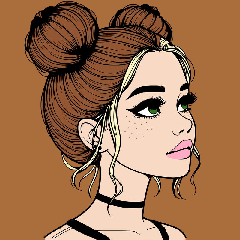 realistic girl with buns on the top of her head