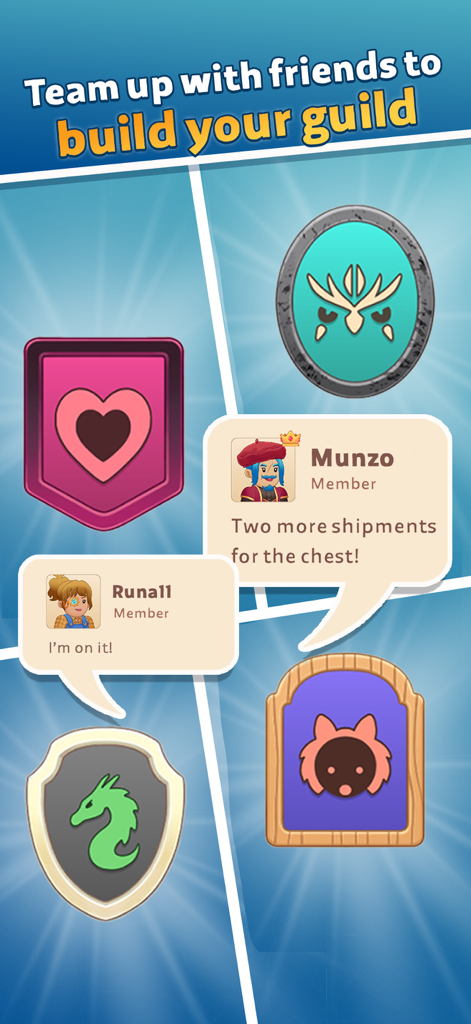 Lingo Legend Language Learning - Lingo Legend app screen showing various guild badges and member chat bubbles for social language learning