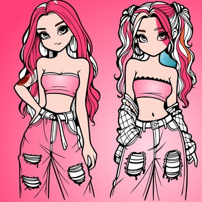 2 girls in crop tops and baggy jeans ripped