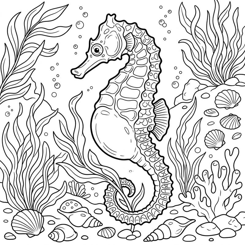 Immerse yourself in the calming beauty of the ocean with this enchanting Big-Belly Seahorse coloring page. Designed with clear lines and accessible details, it's perfect for seniors seeking a peaceful and engaging artistic escape.