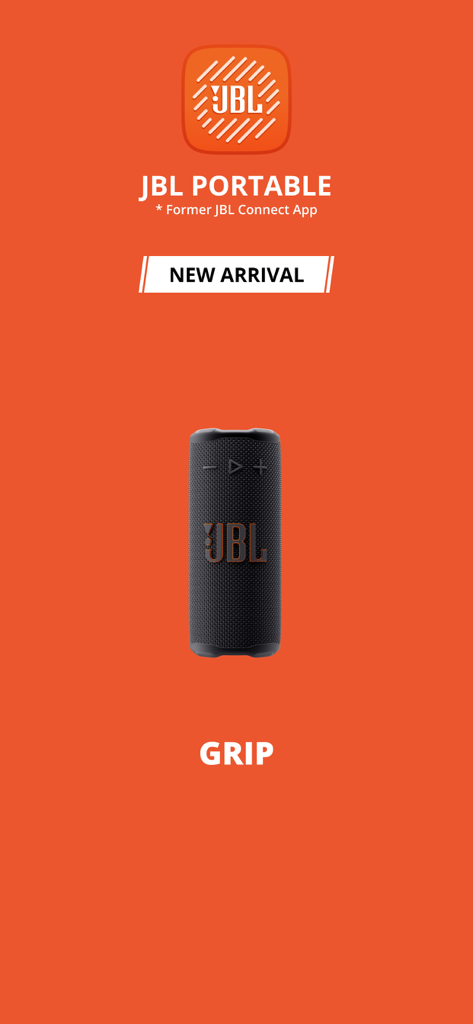 JBL Portable app screen featuring the new JBL Grip speaker arrival