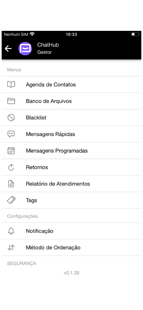 ChatHub - Main navigation menu of the ChatHub app featuring business management and messaging tools