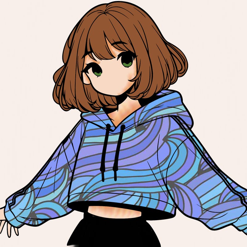 cute realistic girl in crop top with unzipped hoodie