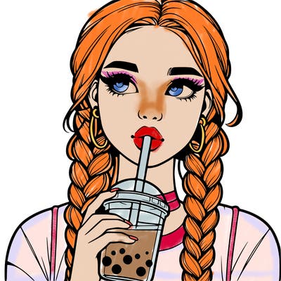 realistic girl with braided hair drinking boba
