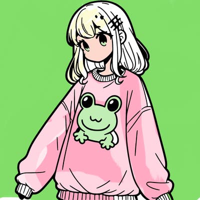 girl wearing frogging sweatshirt