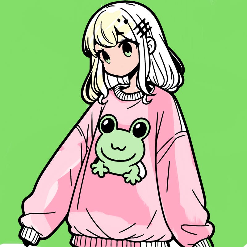 girl wearing frogging sweatshirt