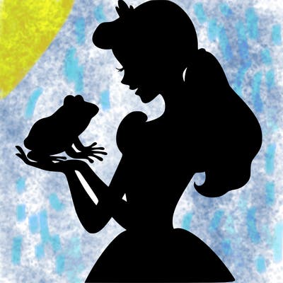 a shadow of a princess holding a frog realistic