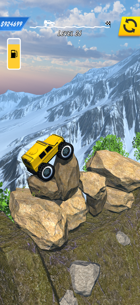 Rock Crawler - Yellow truck climbing steep rocks in a snowy mountain environment in Rock Crawler