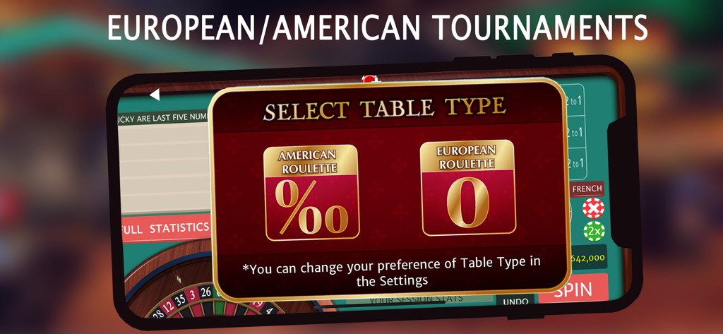 Roulette Royale - Grand Casino - A mobile game interface showing selection options for American and European roulette tables