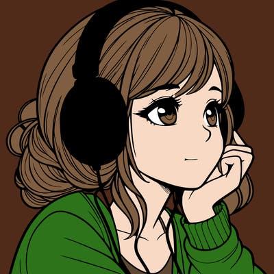 a realistic girl listening to music