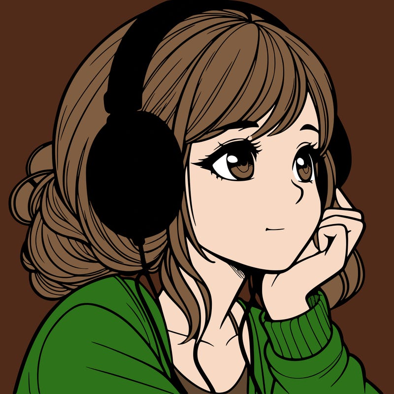 a realistic girl listening to music