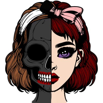 realistic girl with half skull mask