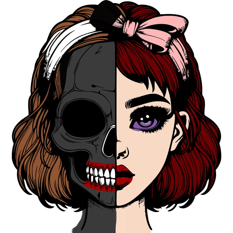 realistic girl with half skull mask