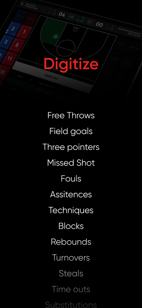 InGame by NBN23 - Una lista de estadísticas de juegos de baloncesto como tiros de campo y faltas que se pueden seguir digitalmente en la aplicación InGame