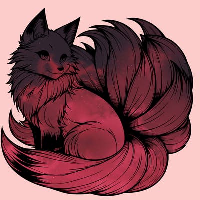 realistic detailed 9 tailed anime fox