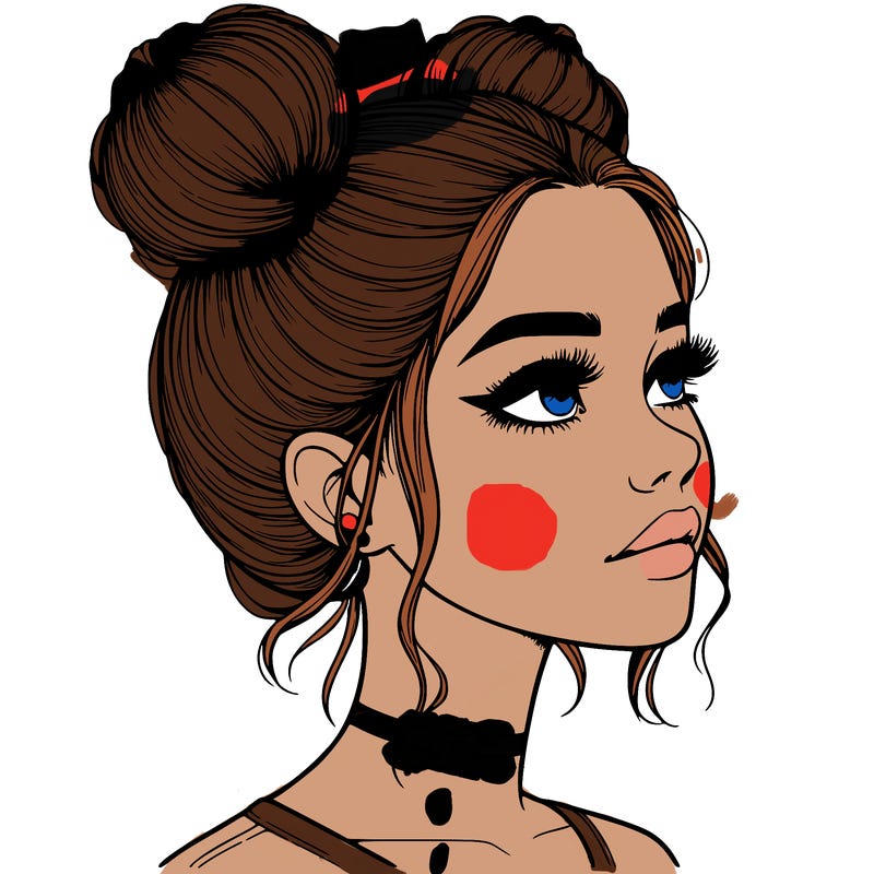 realistic girl with buns on the top of her head