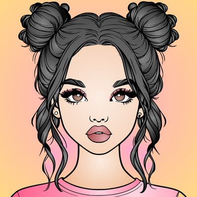 realistic girl with two buns in hair and lips