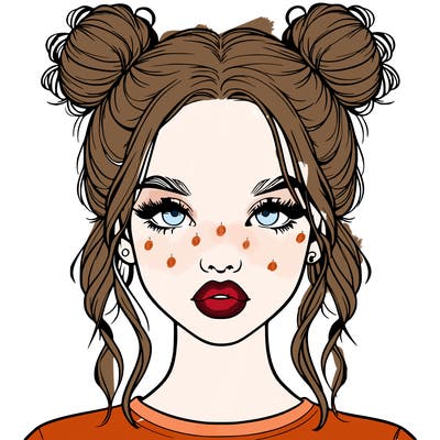 realistic girl with two buns in hair and lips