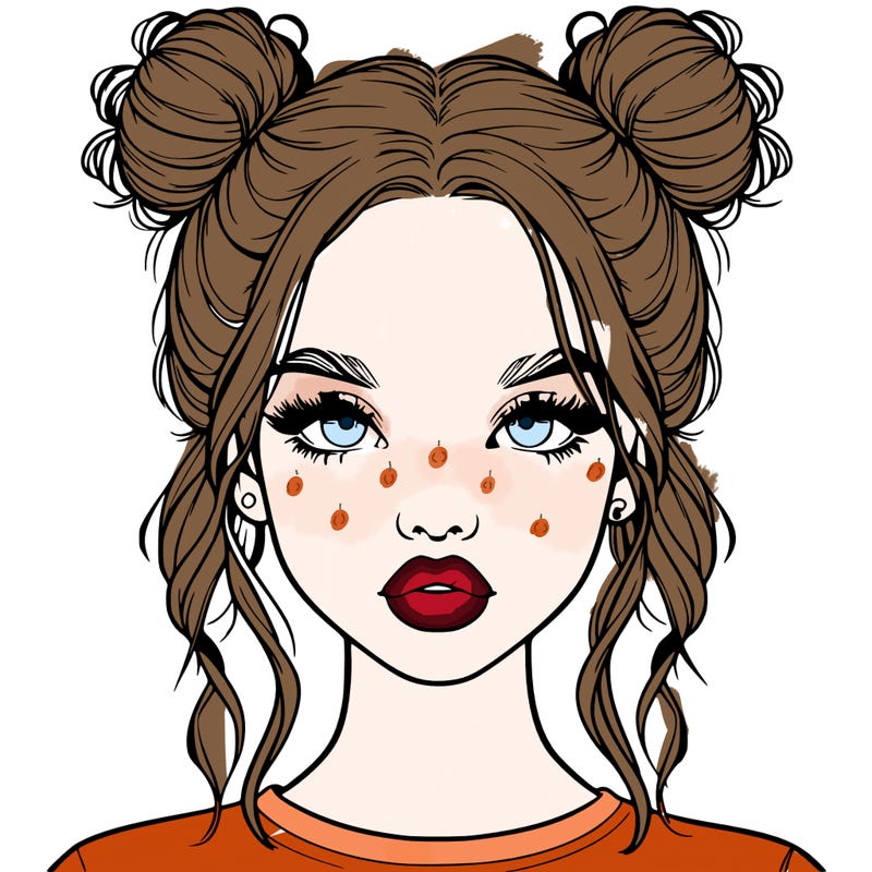 realistic girl with two buns in hair and lips