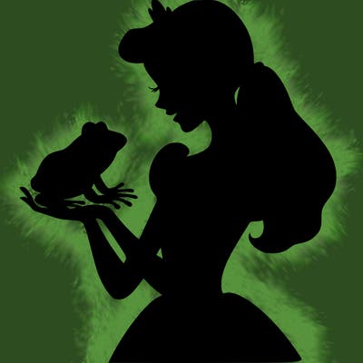 a shadow of a princess holding a frog realistic