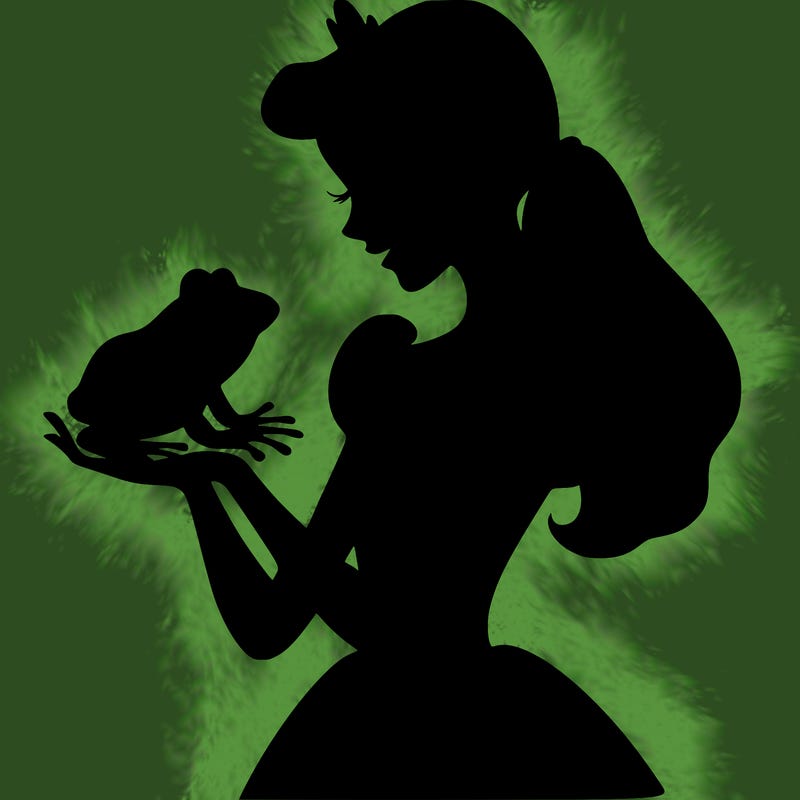 a shadow of a princess holding a frog realistic