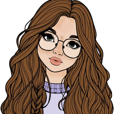 girl with long hair and freckles and glasses realistic