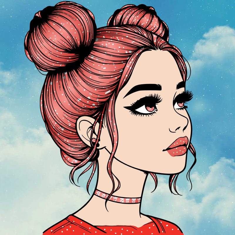 realistic girl with buns on the top of her head