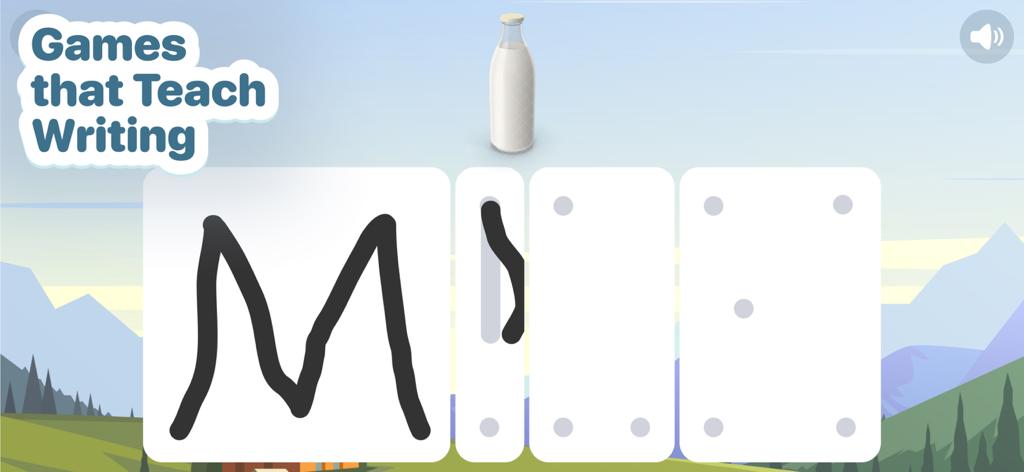 Plingo: English - A screen showing a mini game from the Plingo app that teaches children how to write letters by tracing them on cards