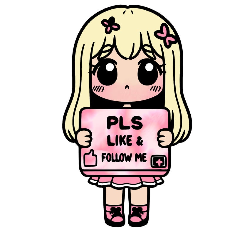 girl holding a sign that says pls like and follow me