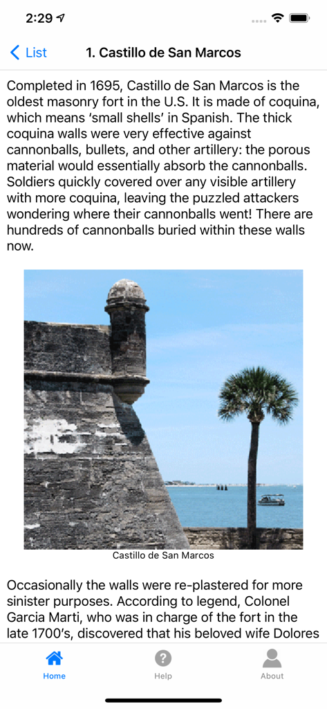 Tour information for Castillo de San Marcos in the Ghosts of St Augustine app.