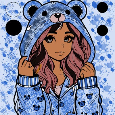 realistic girl in a animal pjs hoodie