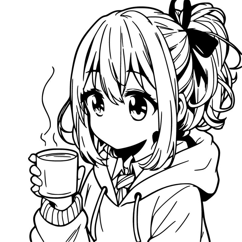 manga girl holding a cup