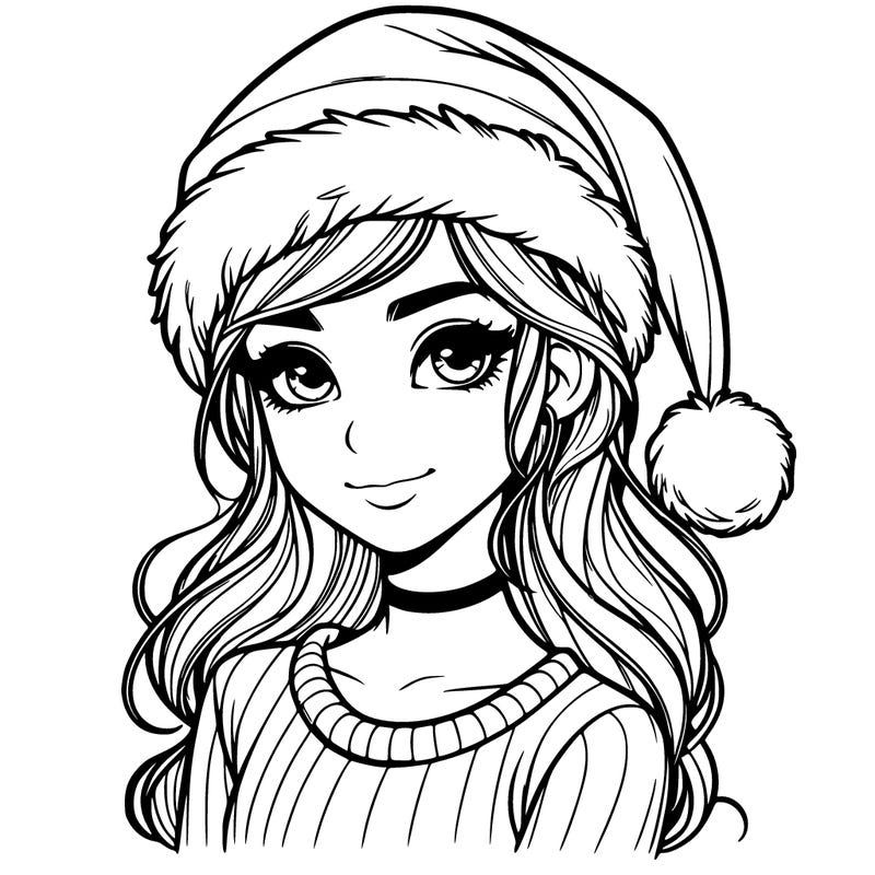 realistic girl with a santa hat