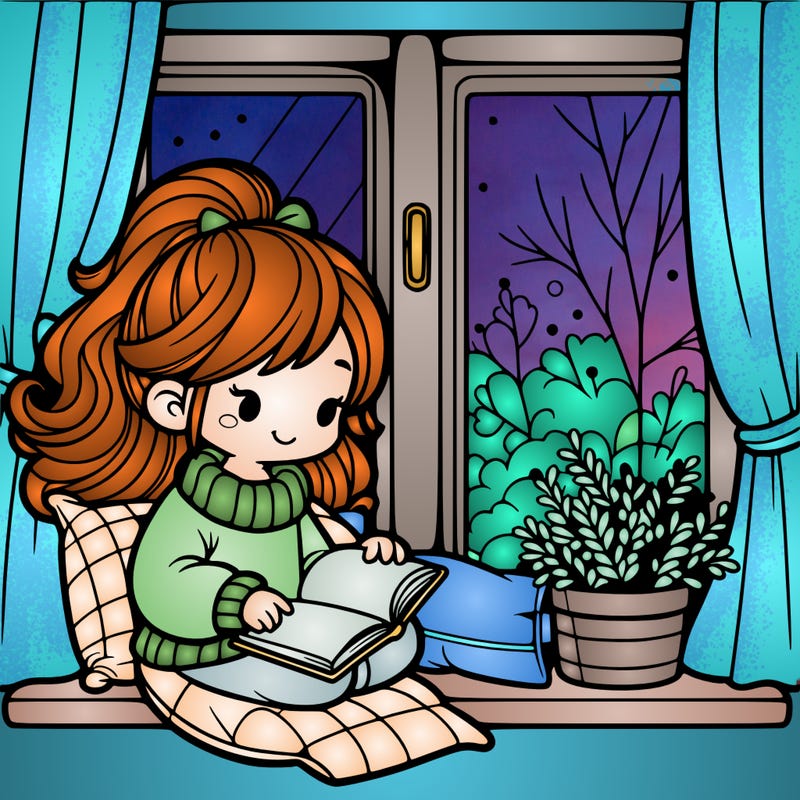 girl reading in the windowsill