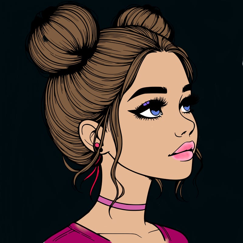 realistic girl with buns on the top of her head