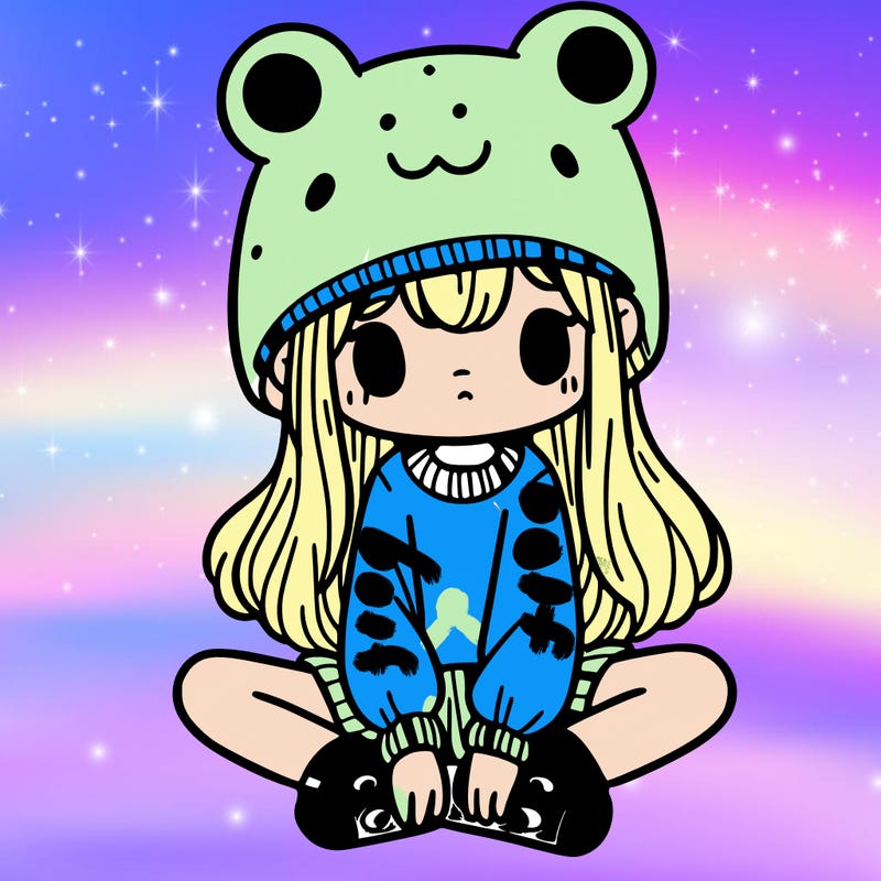 a girl wearing a frog hat and some frog socks