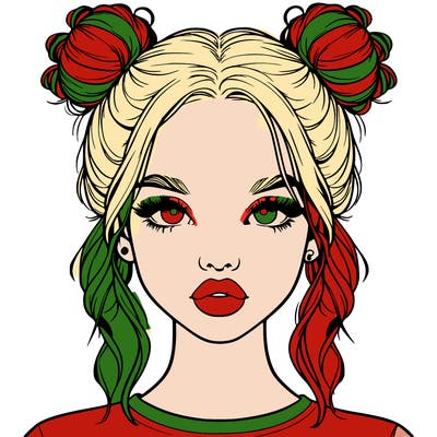 realistic girl with two buns in hair and lips