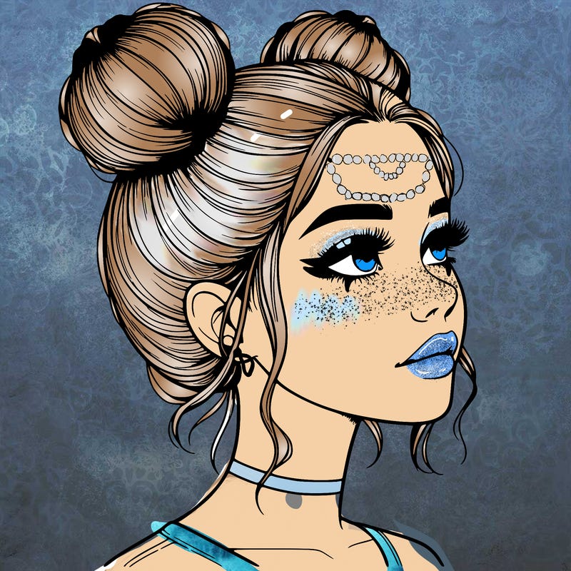 realistic girl with buns on the top of her head