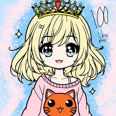 a anime girl with a tiara and a cat jumper