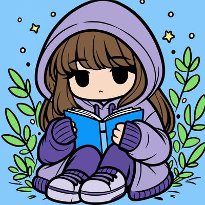 girl in oversized hoodie reading a book