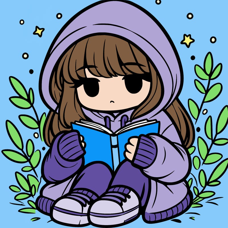 girl in oversized hoodie reading a book