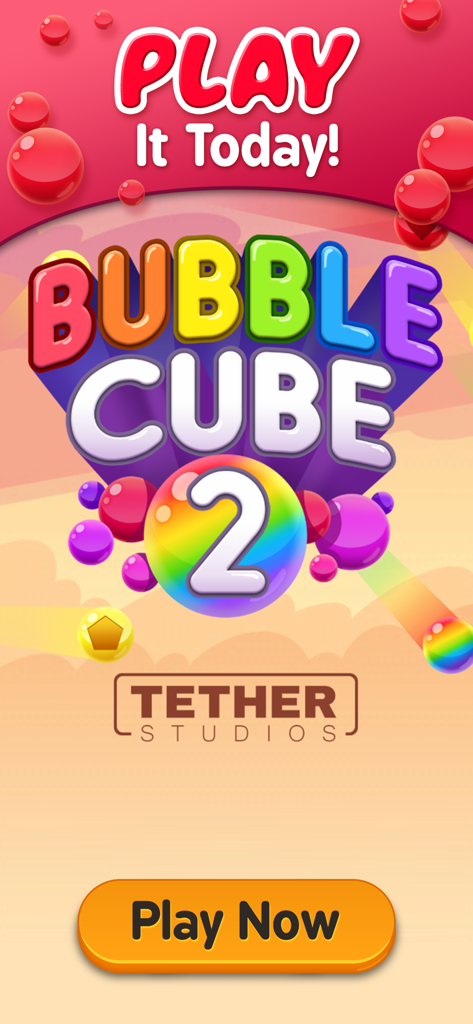 Bubble Cube 2 Skill Practice game splash screen with colorful graphics and Play Now button