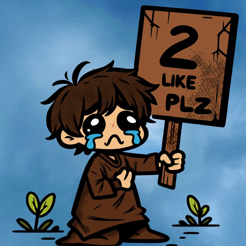 small poor toddler crying with sign that says 2 like plz
