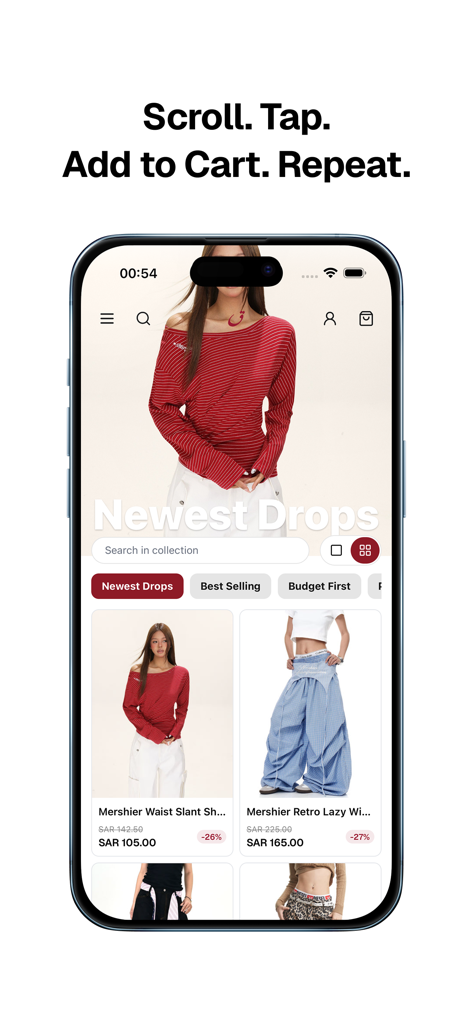 OptionQaaf - OptionQaaf Mobile App Home-Bildschirm mit den neuesten Drops asiatischer Streetwear-Mode