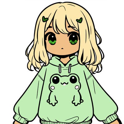 girl wearing frogging sweatshirt