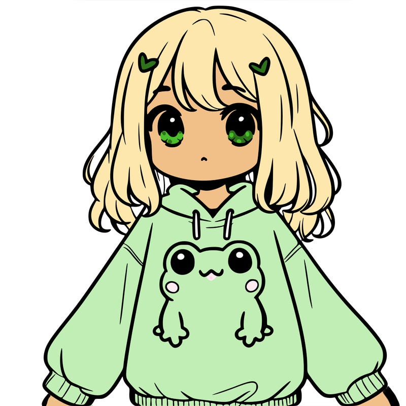 girl wearing frogging sweatshirt