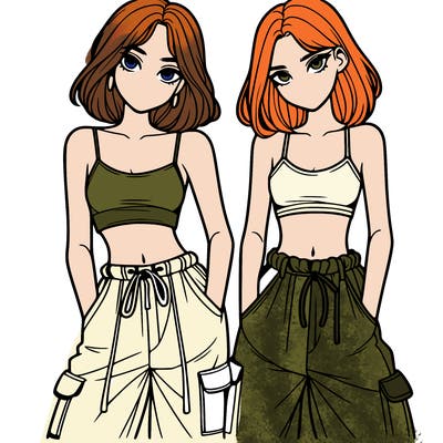 two girls with crop top with baggy pants