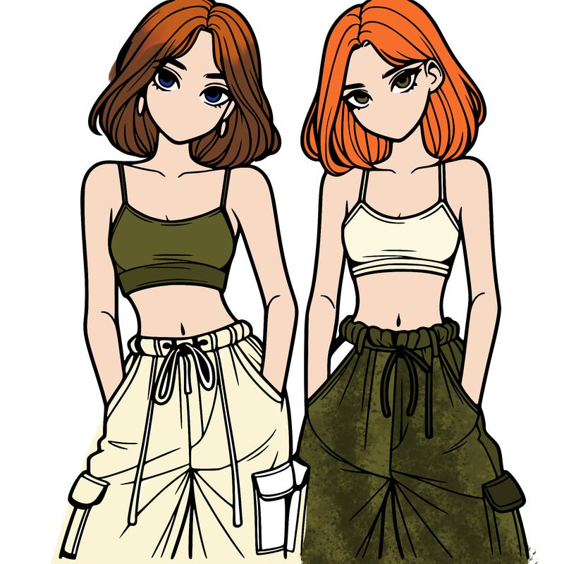 two girls with crop top with baggy pants
