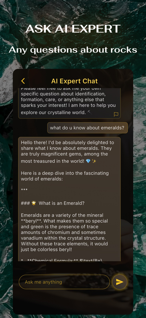 Rocks: Gemstone Identifier AI - AI expert chat interface providing detailed gemstone information