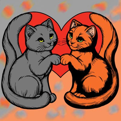 two realistic cats making a heart with their tails